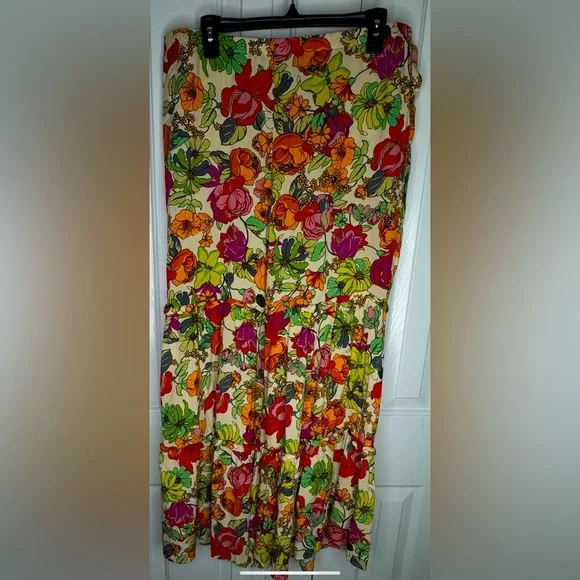 100% Rayon, Large COCO BIANCO Floral Multicolor Women's wide legged Pants - Picture 2 of 3